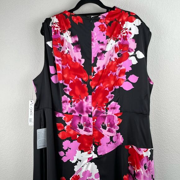 Maggy London Woman Multi Black Floral Asymmetric Charmeuse Midi Dress 24W NWT - Picture 8 of 13
